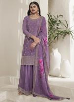 Heavy Viscose Chinon Purple Wedding Wear Embroidery Work Plazzo Suit